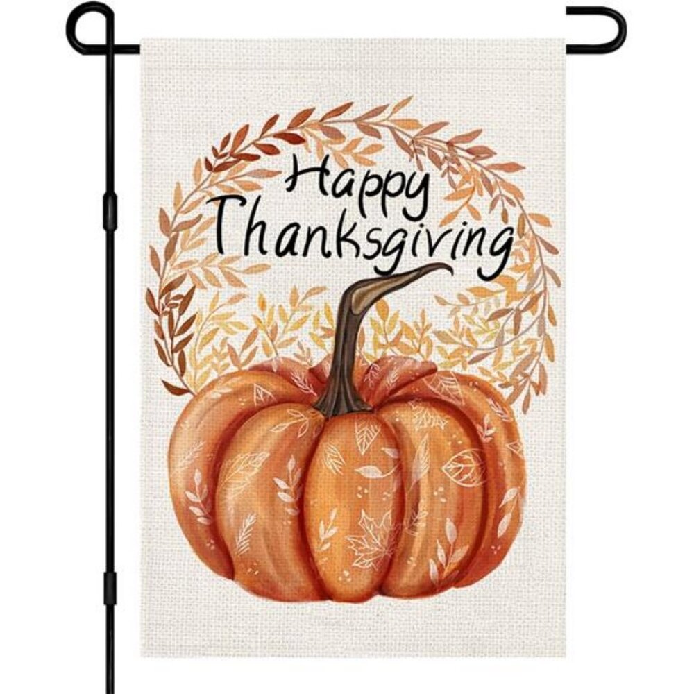 Happy Thanksgiving Garden Flag Burlap for Outside 12x18 Inch Double Sided, Fall